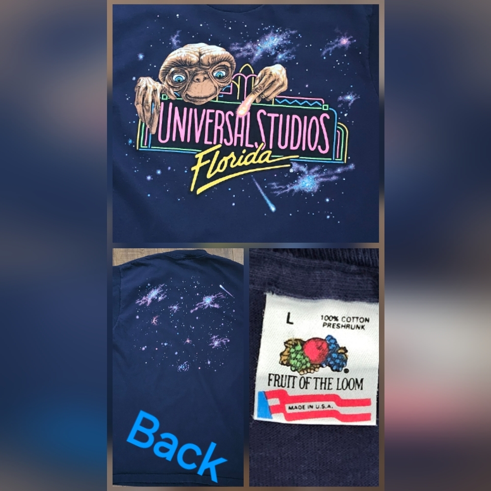 VTG 90s E.T. Universal Studios T-Shirt SINGLE STITCH Navy Blue Size L - FOTL Tag